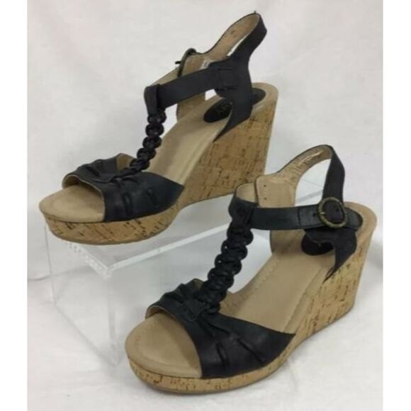 Sperry Womens SZ 6 Leather Black Cork Wedge Platform Sandals - Picture 1 of 11